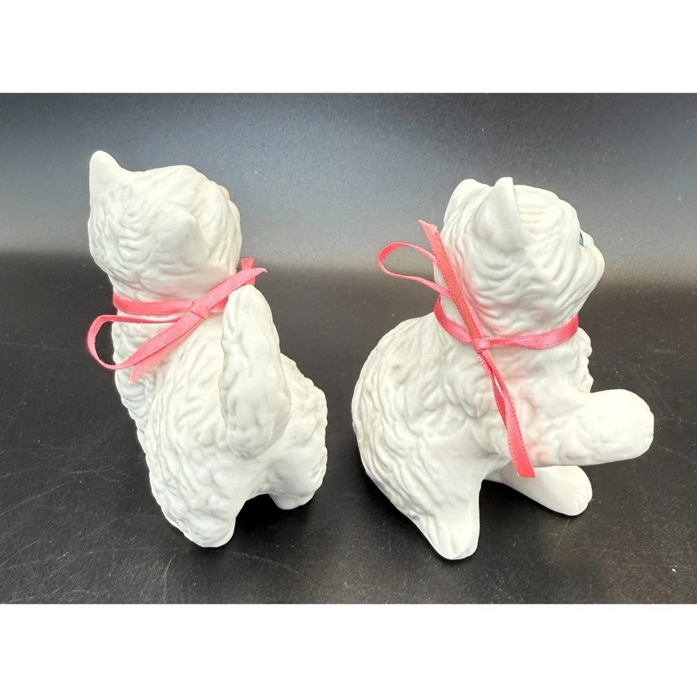 White Cat Kittens Set 1980s Porcelain Figurines Home Interior HOMCO 1413 Vintage